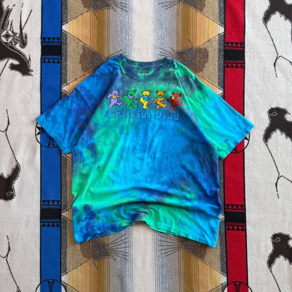 Liquid Blue Grateful Dead Dancing Bears Tie Dye T-Shirt Mens XL Blue Green